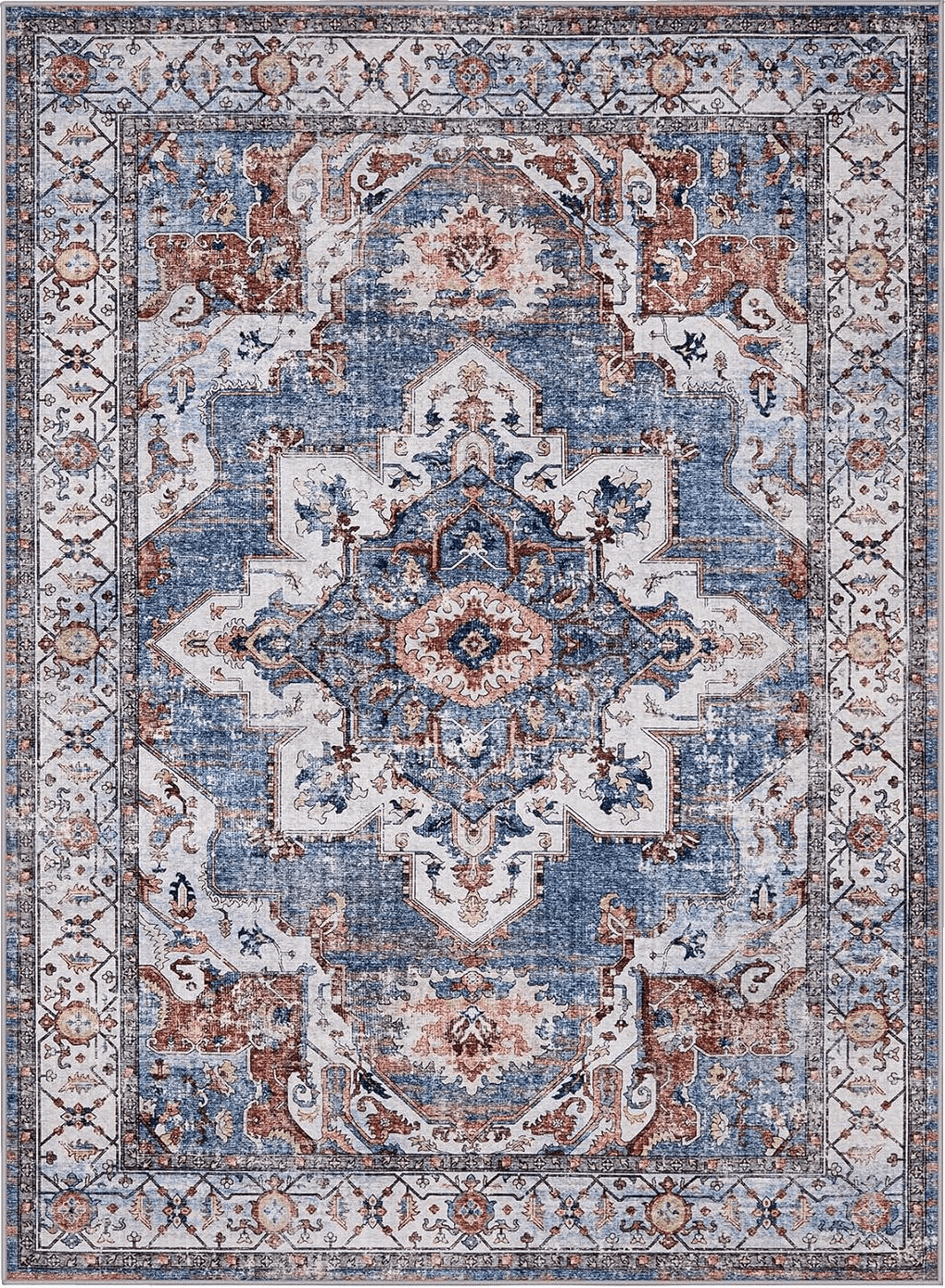 Area Blue 8x10 8x10 Area Rugs for Living Room Bedroom: Large Washable Rug with Non-Slip Backing Non-Shedding Stain Resistant, Boho Floral Large Carpet for Dining Room Nursery Home Office Indoor Gray Blue/Brown