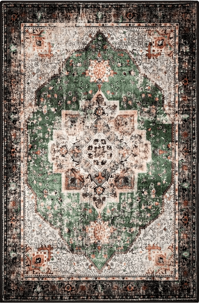 Area Green 8x10 YesRug 8x10 Area Rugs for Living Room Green Boho Rug Washable Rug Vintage Rug Low Pile Non-Slip Large Rug for Bedroom Dining Room