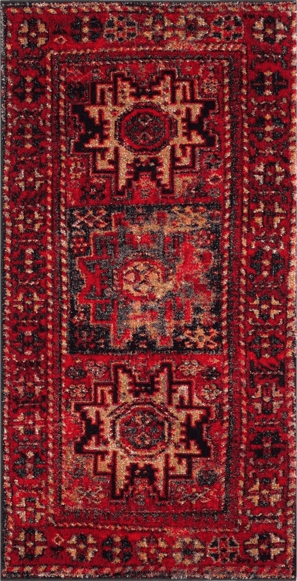 Turkish SAFAVIEH Vintage Hamadan Collection Accent Rug - 2'7" x 5', Red & Multi, Oriental Persian Design, Non-Shedding & Easy Care, Ideal for High Traffic Areas in Entryway, Living Room, Bedroom (VTH213A)