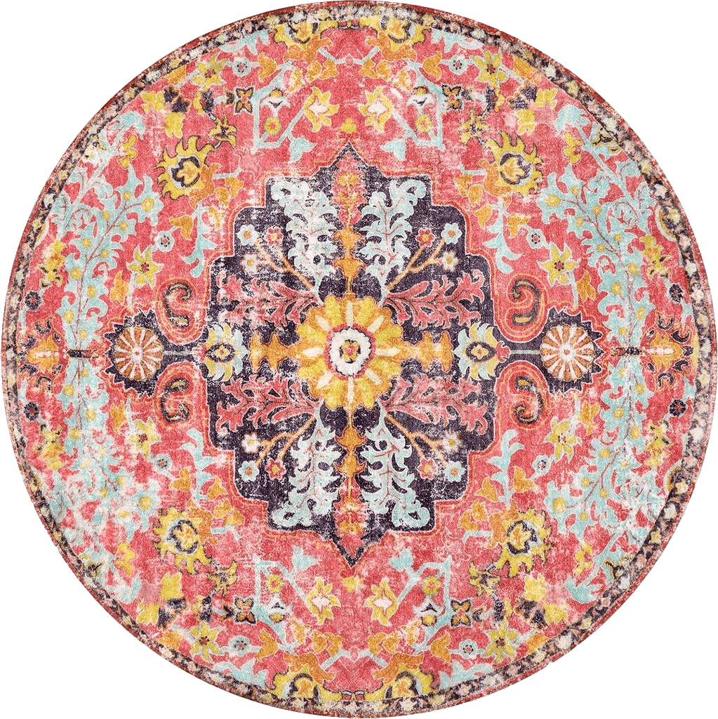 Turkish Lahome Bohemian Floral Medallion Round Rug - 4Ft Hot Pink Soft Round Area Rug Bedroom Kitchen Mat, Turkish Washable Indoor Floor Accent Bathroom Carpet for Nursery Living Room Home Office Hallway