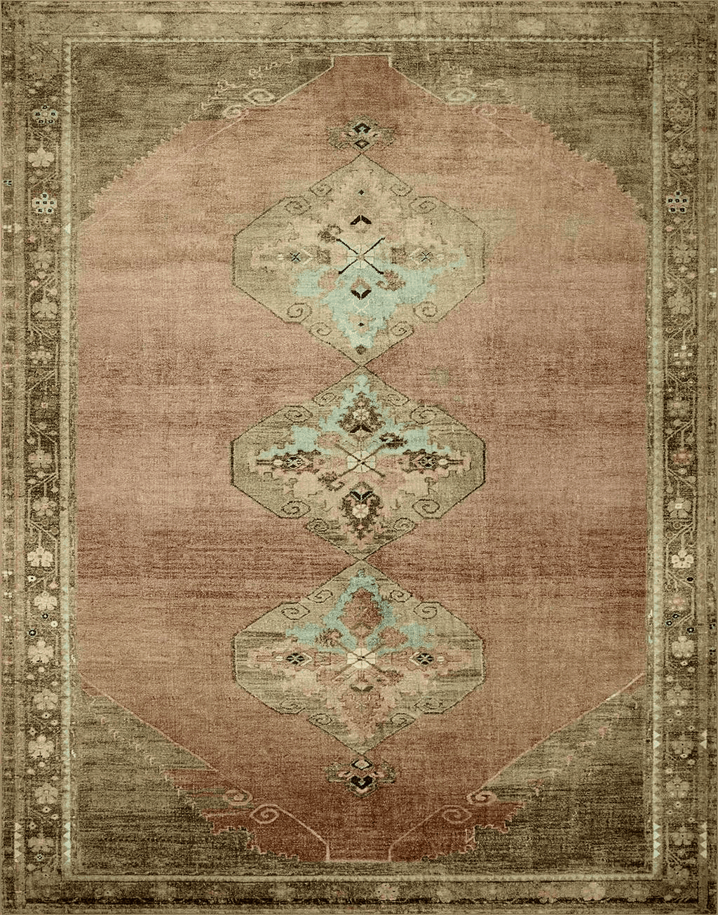 Magnolia Home by Joanna Gaines x Loloi Sinclair SIN-06 Collection Machine Washable Clay / Tobacco 5'-0" x 7'-0" Area Rug