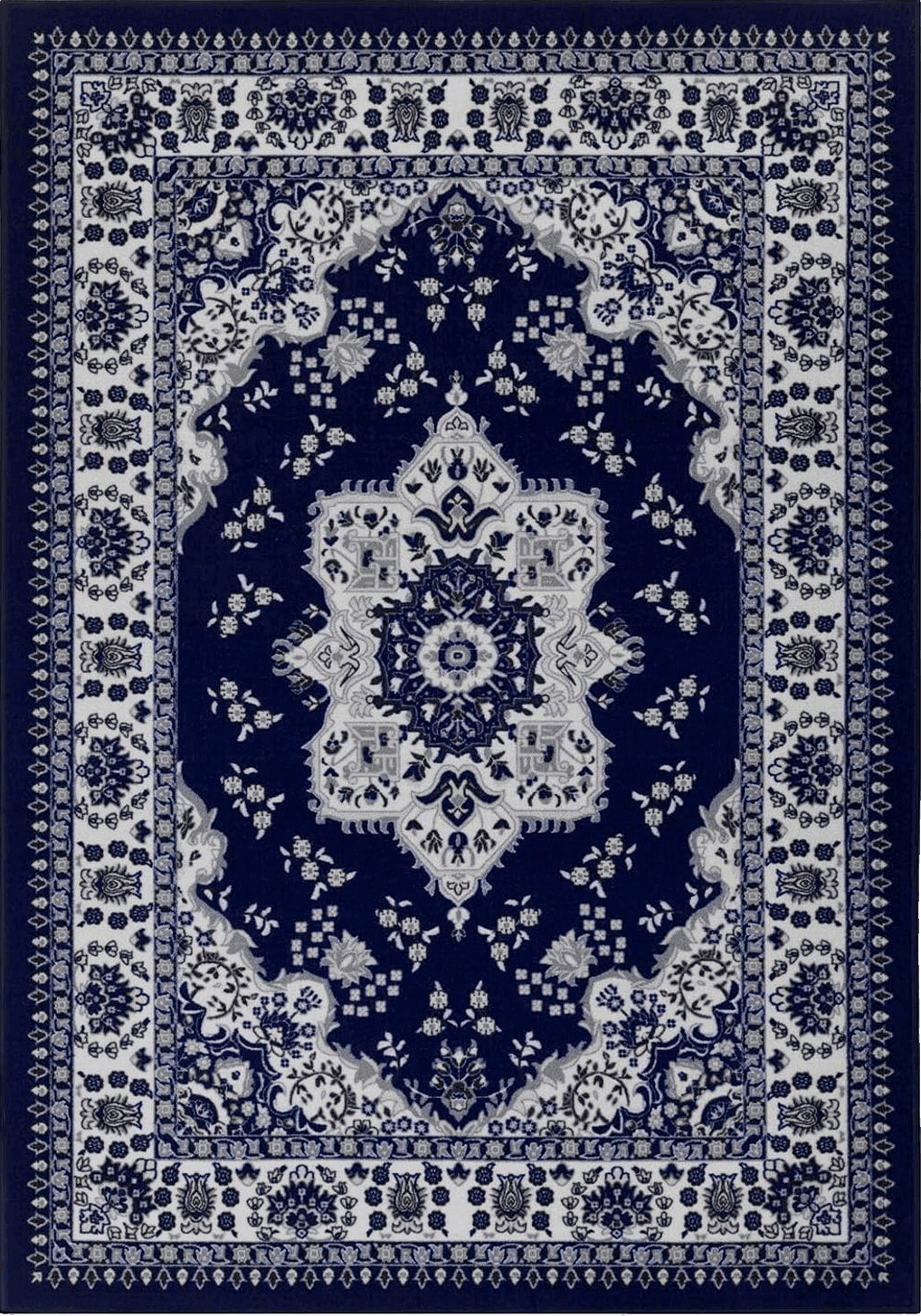Turkish Antep Rugs Alfombras Oriental Traditional 5x7 Non-Skid (Non-Slip) Low Profile Pile Rubber Backing Indoor Area Rugs (Navy Blue, 5' x 7')