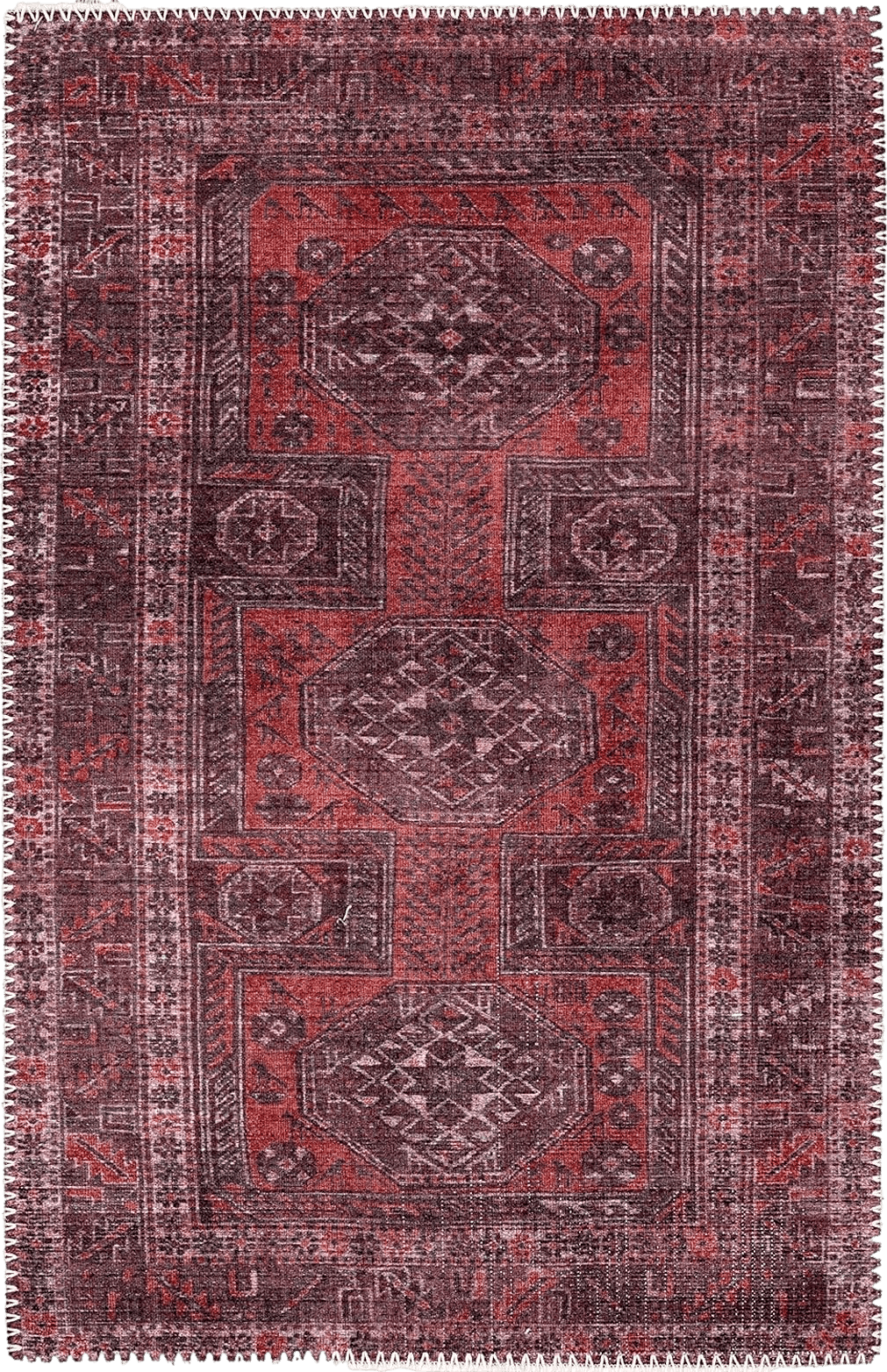 Turkish Adiva Rugs Machine Washable Area Rug with Non Slip Backing for Living Room, Bedroom, Bathroom, Kitchen, Printed Vintage Home Decor, Floor Decoration Carpet Mat (RED/Brown, 2' x 3')