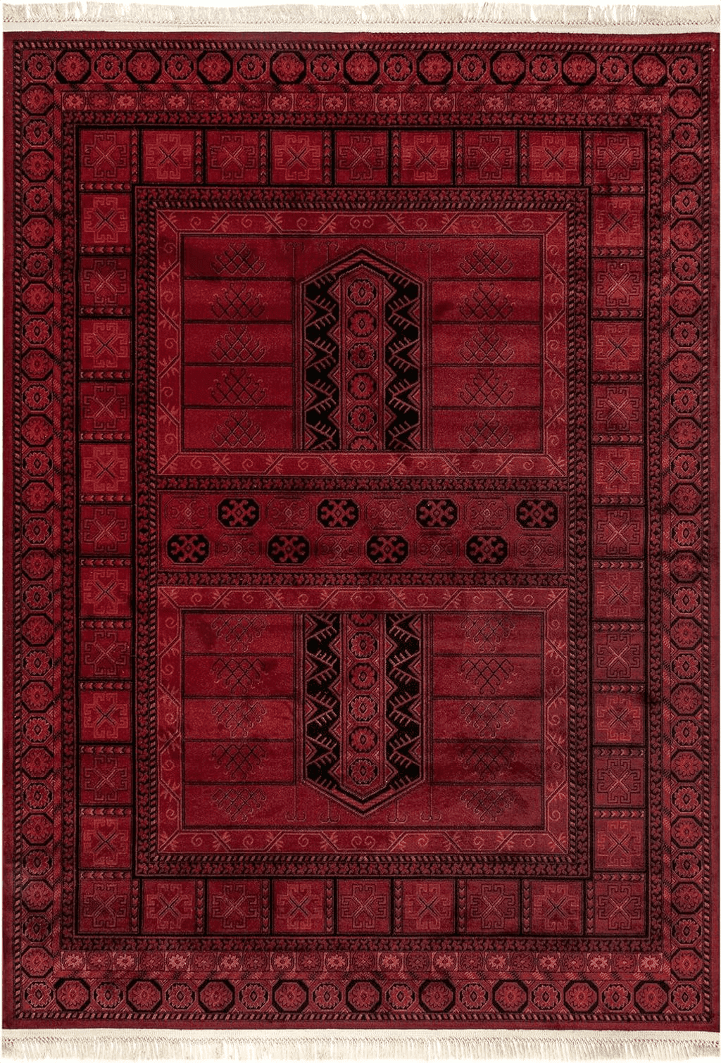 nuLOOM Billie Traditional Paneled Fringe Area Rug, 4' x 6', Red