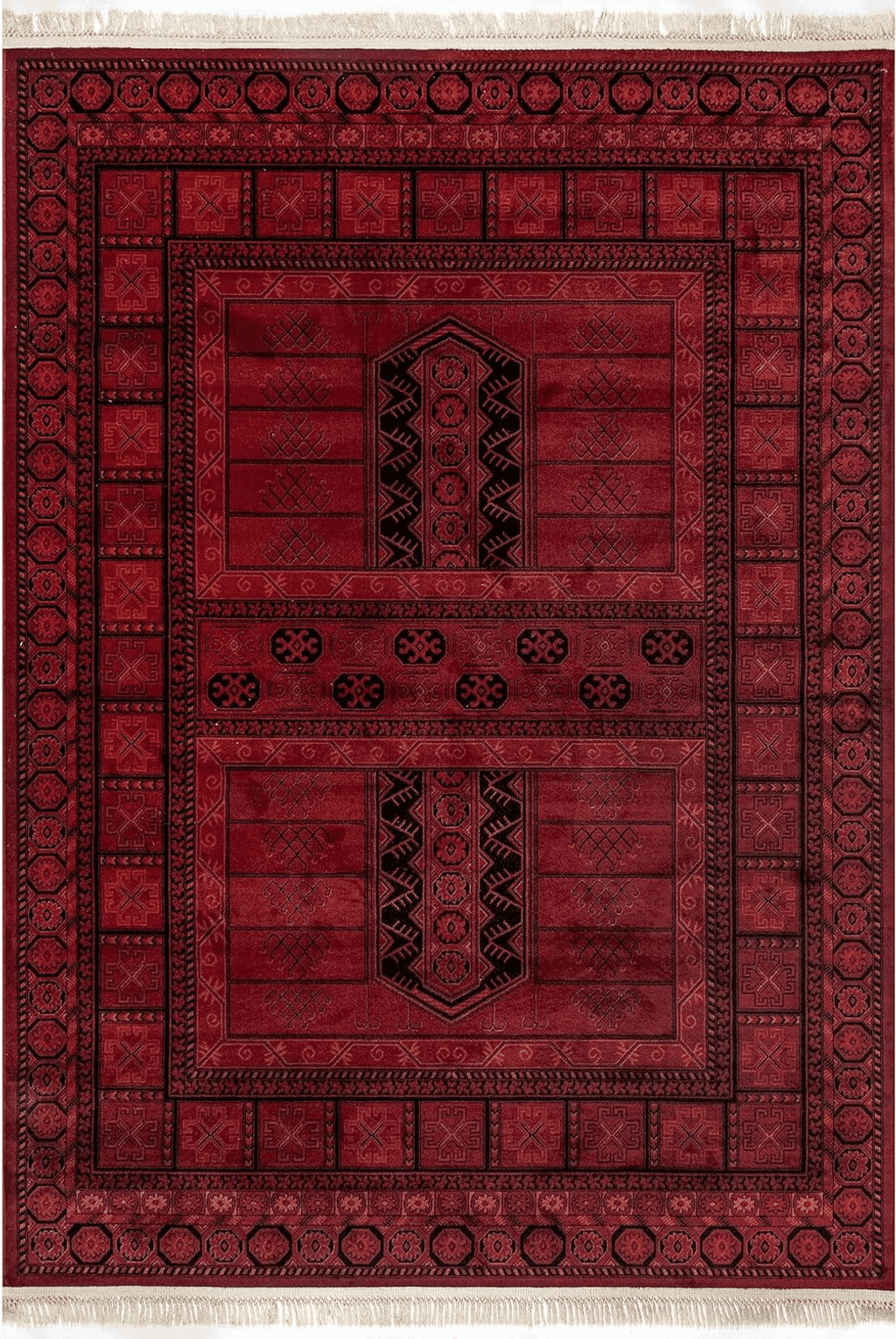 nuLOOM Billie Traditional Paneled Fringe Area Rug, 4' x 6', Red