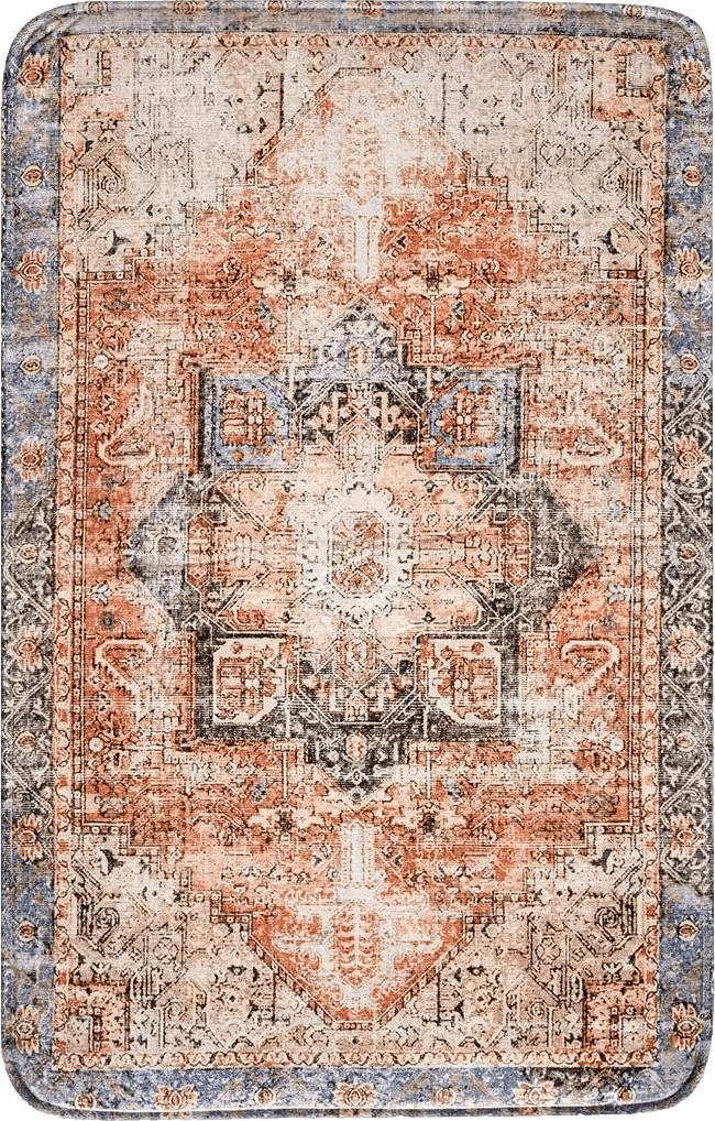 Turkish Estmy Terracotta Oriental Bathroom Rugs with Thicken Non-Slip Rubber Backing 20’’W x 31’’L, Boho Tribal Vintage Traditional Soft Velvet Absorbent Foam Bath Mat Rug Washable, Quick Drying