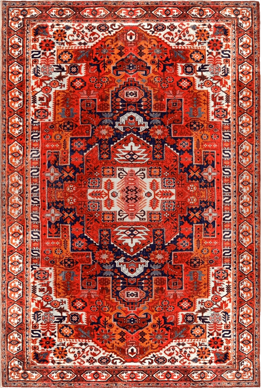 Turkish Seavish Boho Tribal Area Rugs for Living Room 4x6 Orange Oriental Rug Vintage Farmhouse Throw Rugs with Rubber Backing Washable Distressed Indoor Soft Floor Capet for Bedroom Dining Room