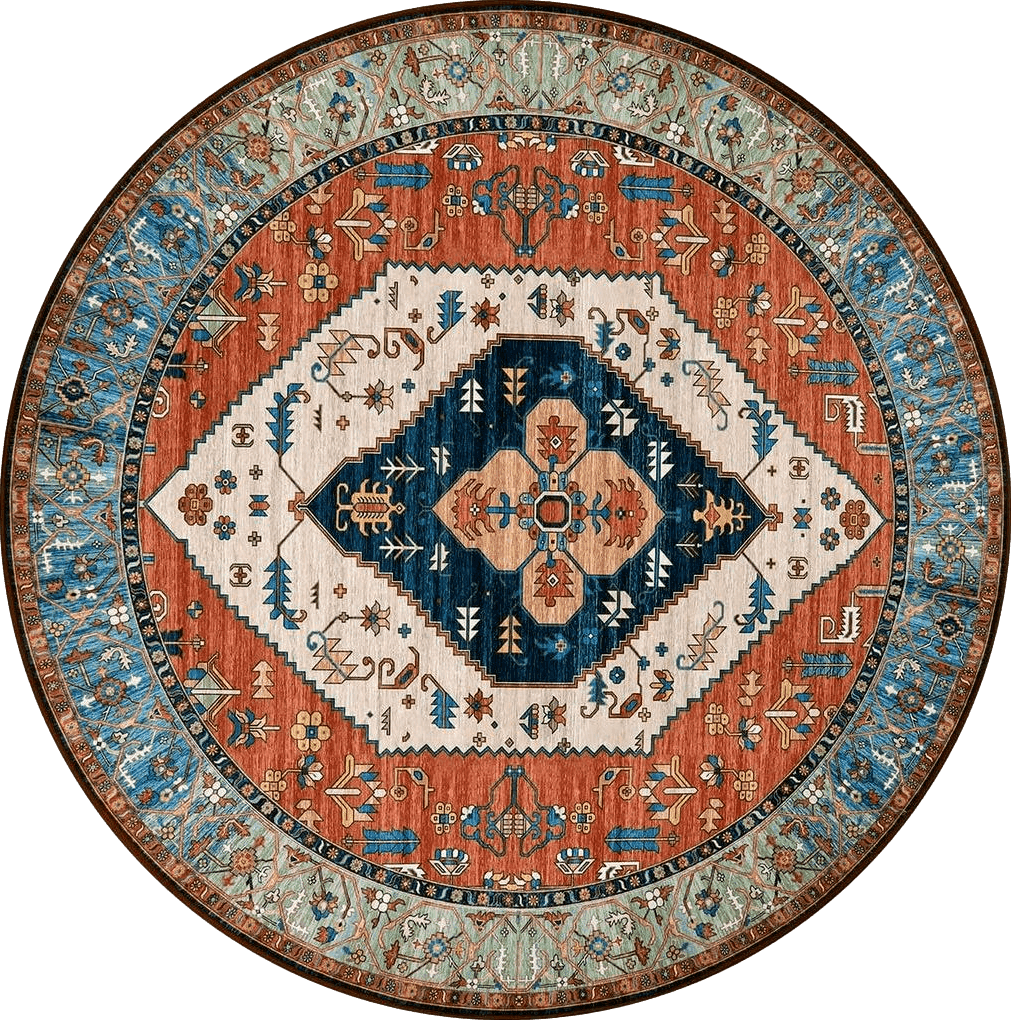 Turkish Lahome Boho Round Rug 3ft Small Round Area Rug Non-Slip Round Bathroom Rug Washable Throw Rugs for Bedroom Oriental Distressed Round Kitchen Office Circle Rug Round Carpet for Living Dining Room Sofa