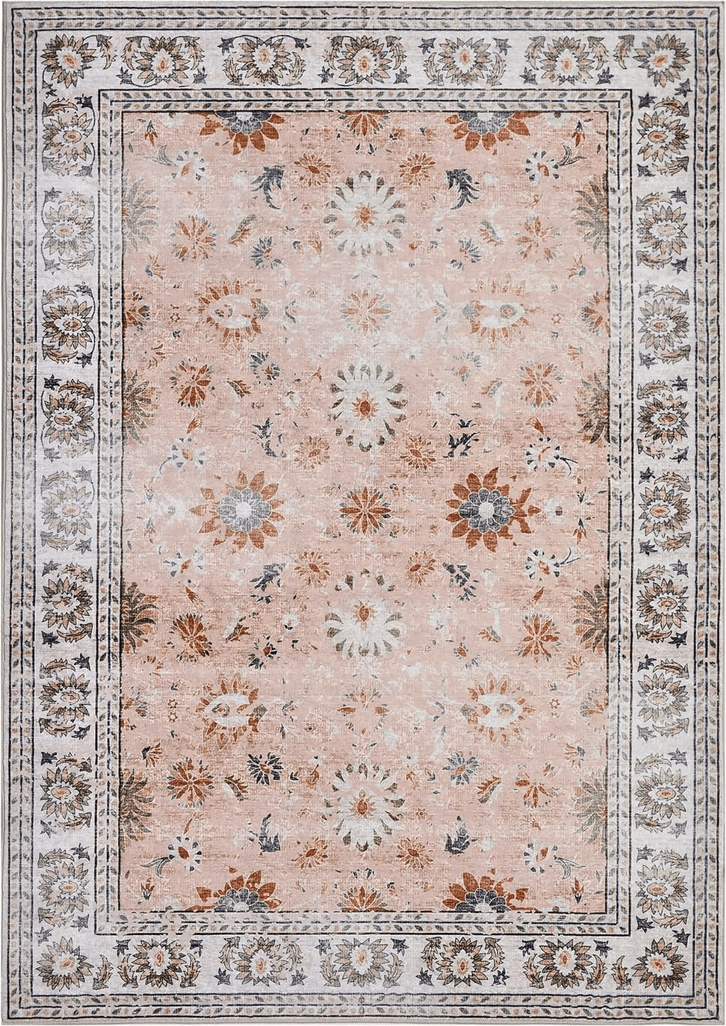 BRICHOEE Vintage Machine Washable Area Rug 5x7 Blush Low-Pile Indoor Floral Print Carpet Non Slip Printed Persian Boho Rug for Living Room