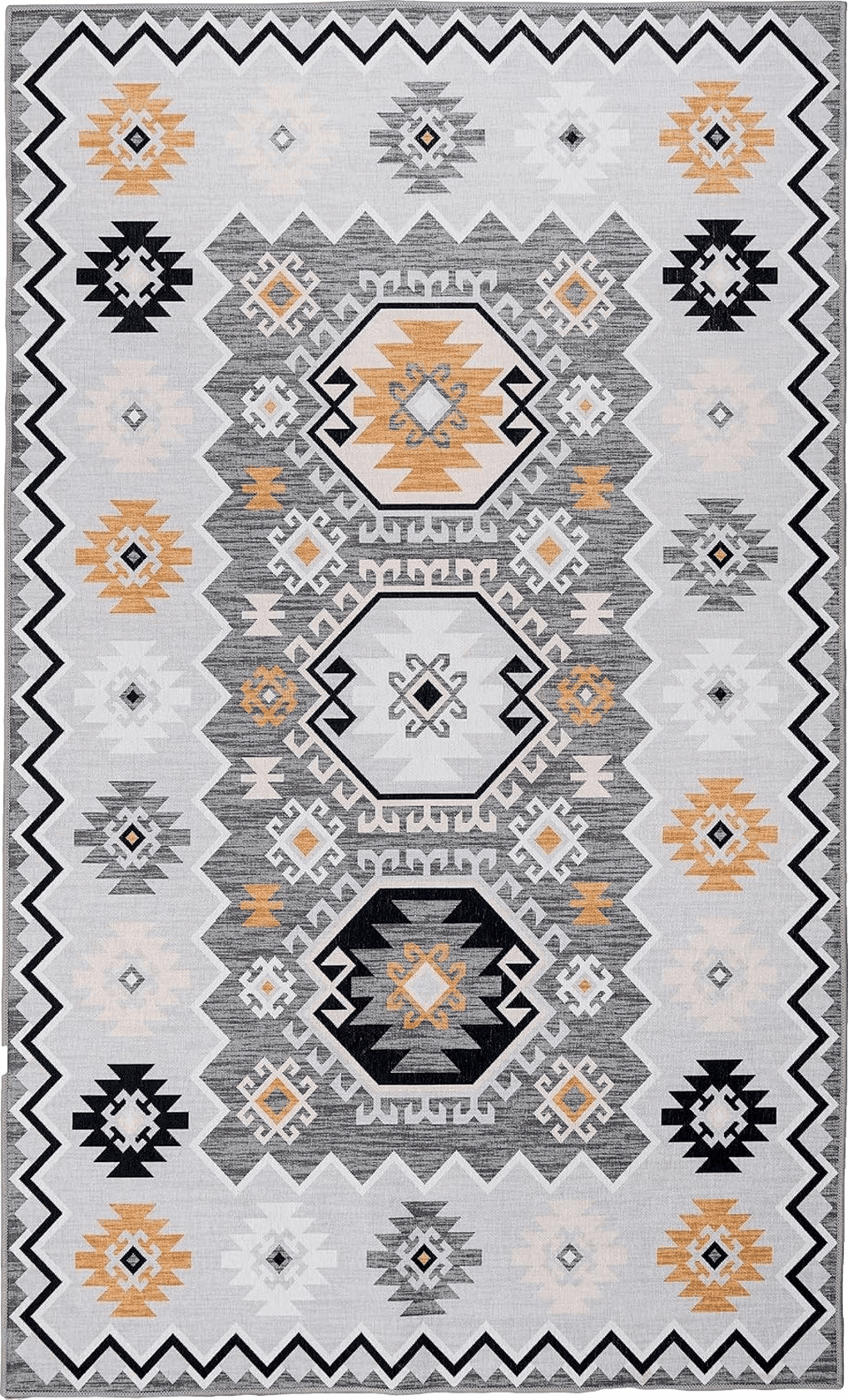 Syalife Washable Living Rug Vintage Area Outdoor Rugs, 5'x 7' Rug with Non Slip Backing, Ultra-Thin Medallion Distressed Non-Shedding Boho Rug, Vintage Floor Mat Indoor Rug (Grey, 5'x 7')