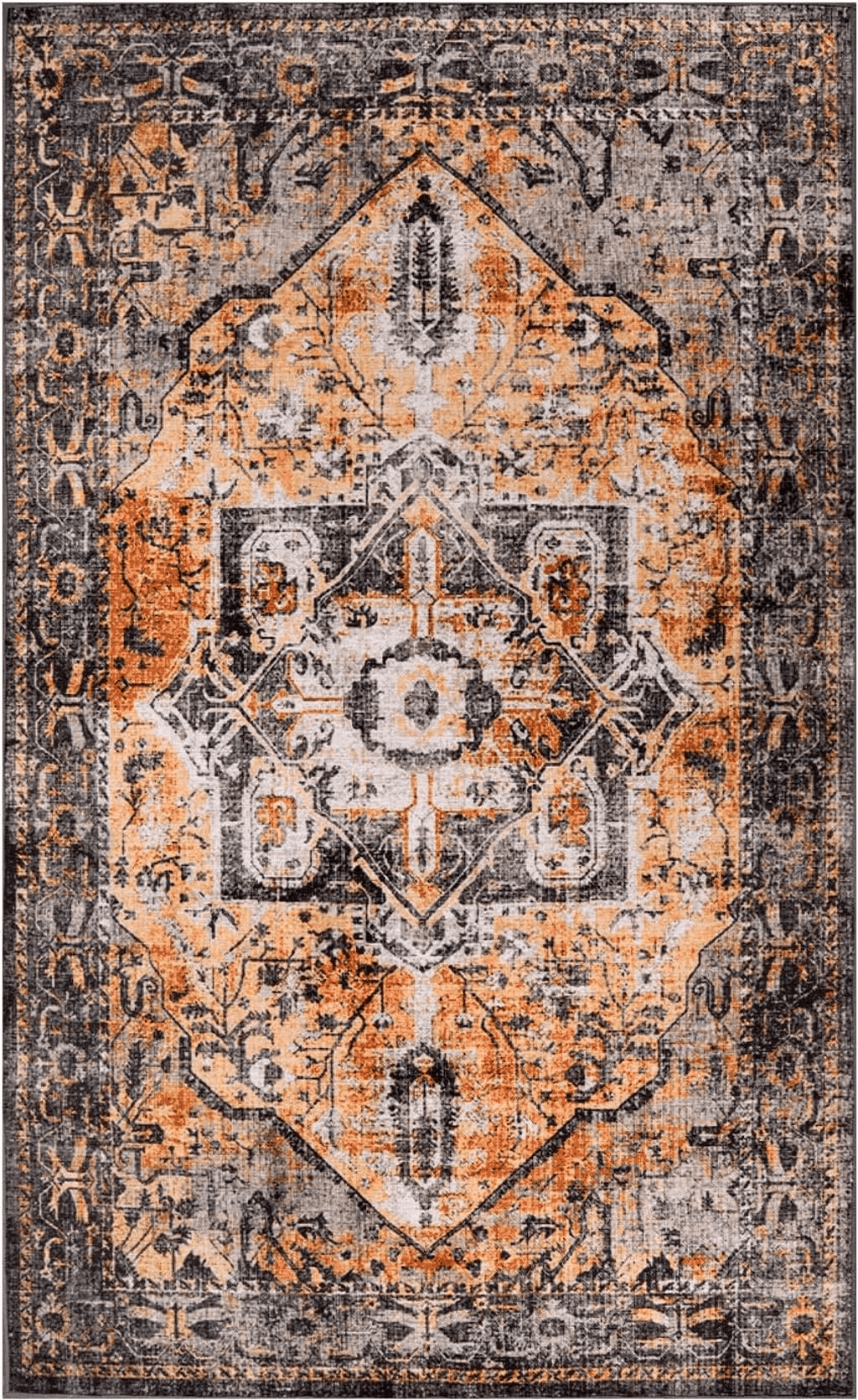 Oriental Lahome Vintage Washable Rugs for Living Room- 3x5 Area Rug for Bedroom Non-Slip Low-Pile Entryway Kitchen Rugs Throw Lagre Boho Rug Oriental Distressed Indoor Capet for Office Laundry Dinning Room