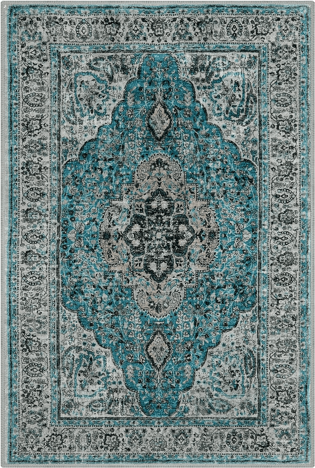 Lahome Oriental Bathroom Rug Washable, 2x3 Small Entryway Rug Non-Slip for Entrance, Bohemian Medallion Vintage Front Door Mat Indoor Entry Soft Bedroom Throw Rug for Laundry Room, Teal