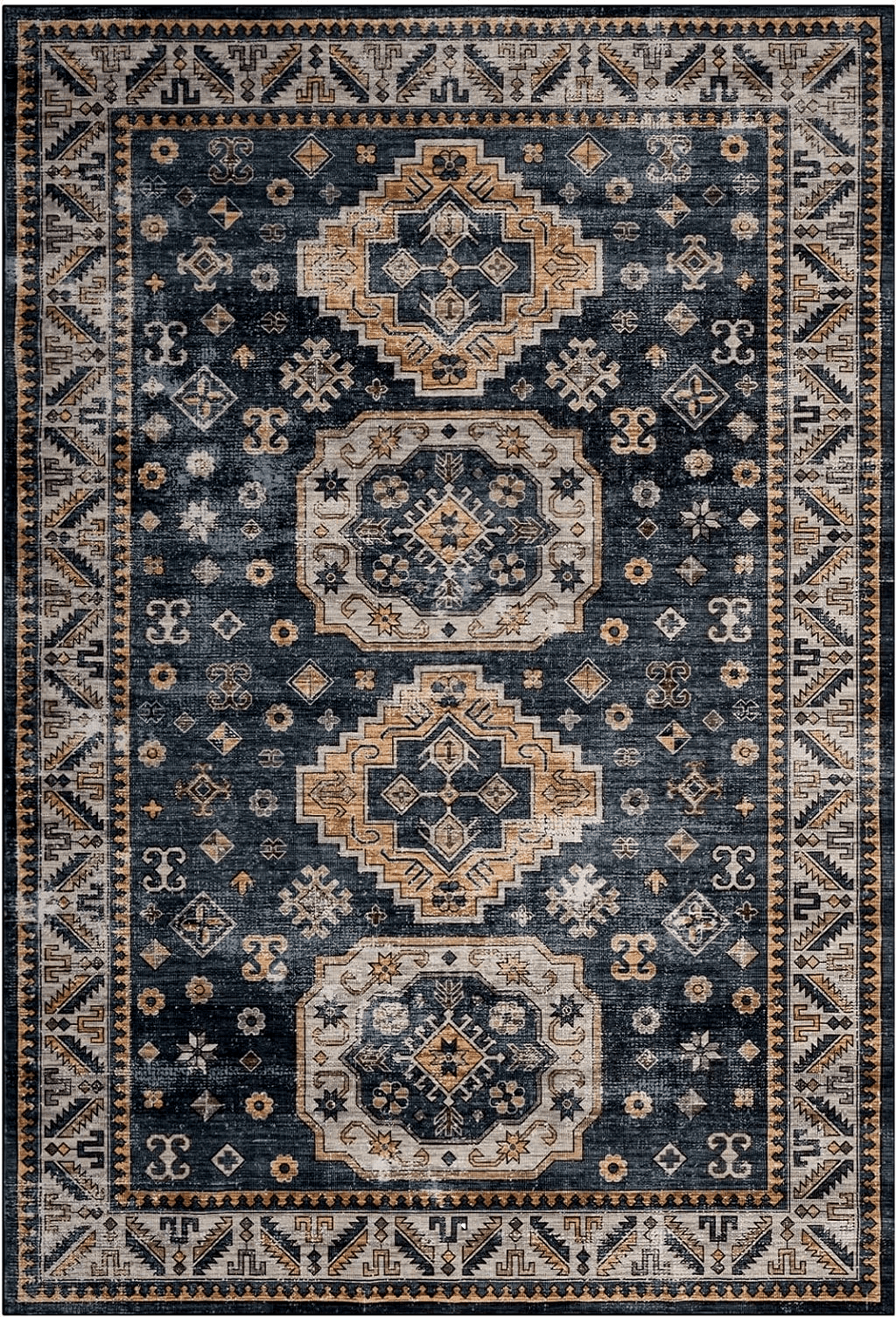 ROYHOME 5x7 Area Rug Oriental Area Rug Medallion Indoor Area Rug Washable Rug Boho Vintage Tribal Area Rugs Large Carpet for Living Room Bedroom Kitchen, Blue 5' x 7'