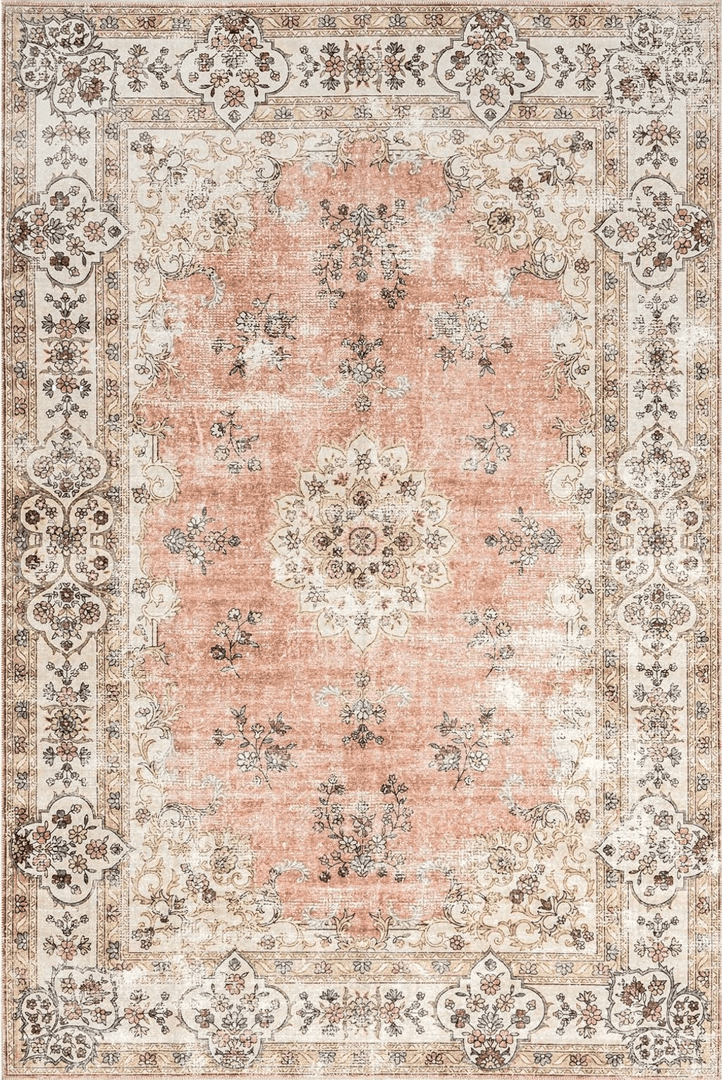 nuLOOM Ren Vintage Floral Machine Washable Area Rug, 4' x 6', Peach