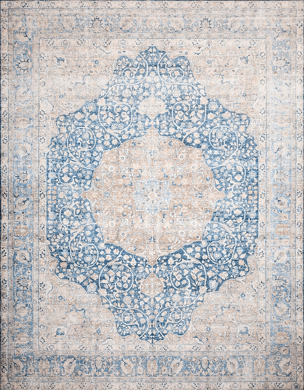 Loloi II Layla Collection LAY-07 Blue/Tangerine, Traditional 9'-0" x 12'-0" Area Rug