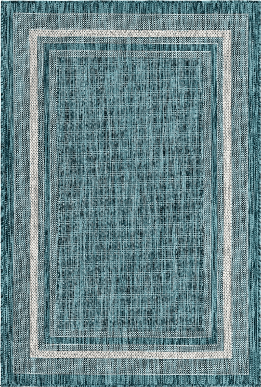 Unique Loom Outdoor Border Collection Area Rug - Soft Border (4' 1" x 6' 1" Rectangle, Teal/ Ivory)