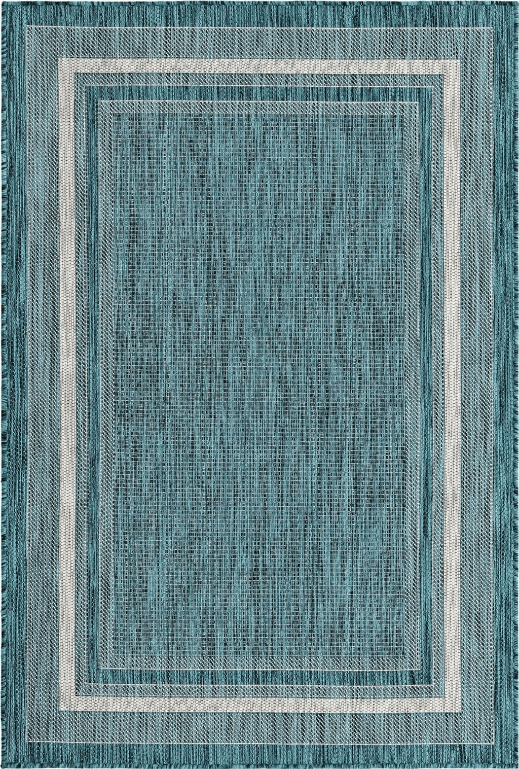 Unique Loom Outdoor Border Collection Area Rug - Soft Border (4' 1" x 6' 1" Rectangle, Teal/ Ivory)