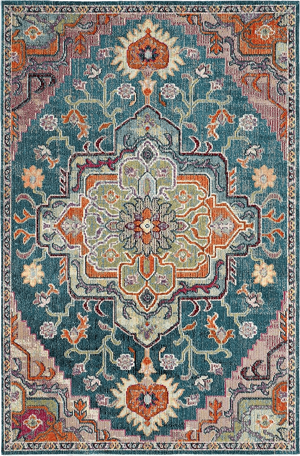 Oriental SAFAVIEH Crystal Collection Area Rug - 5' x 8', Teal & Rose, Medallion Distressed Design, Non-Shedding & Easy Care, Ideal for High Traffic Areas in Living Room, Bedroom (CRS501T)