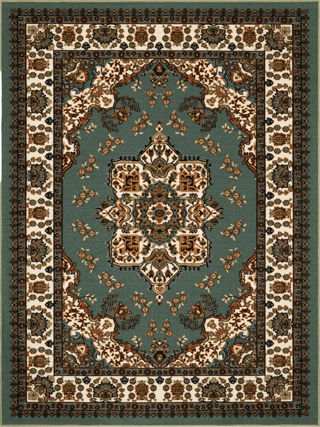 Antep Rugs Alfombras Oriental Traditional 5x7 Non-Skid (Non-Slip) Low Profile Pile Rubber Backing Indoor Area Rugs (Green, 5' x 7')