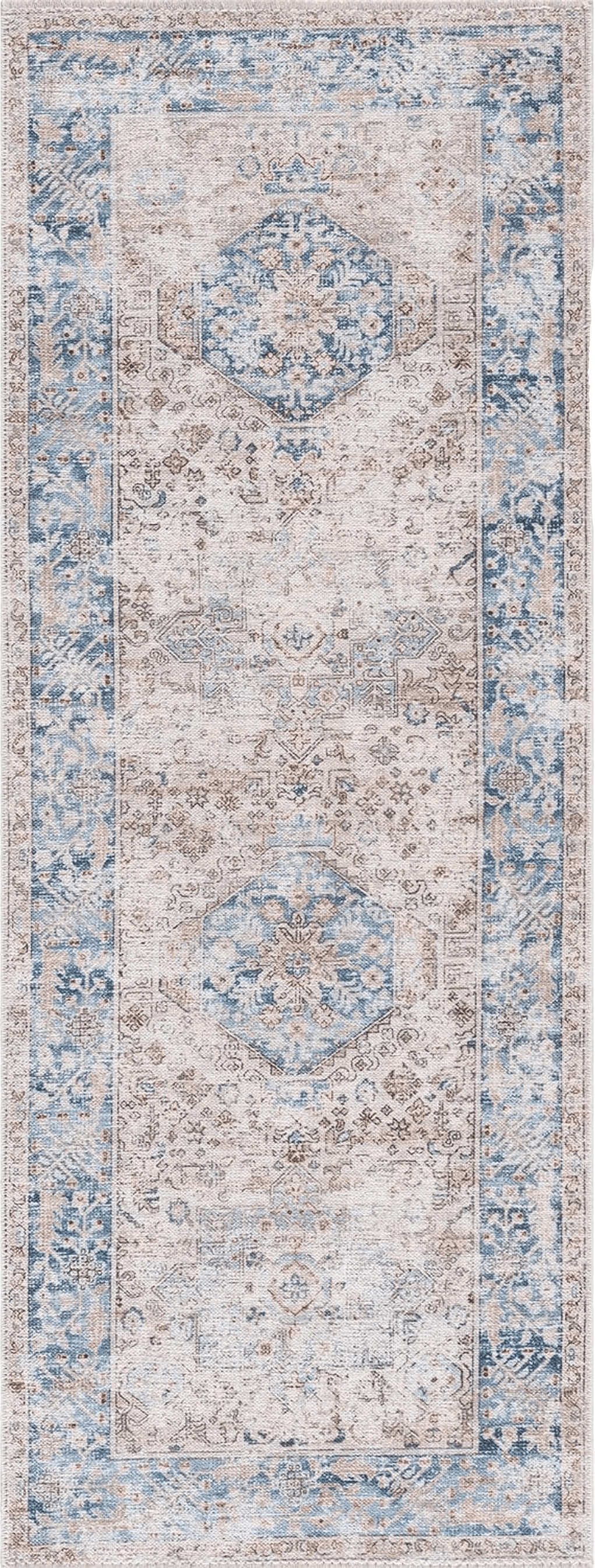 Bloom Rugs Caria Washable Non-Slip 10 ft Runner - Beige/Ocean Blue Runner for Entryway, Hallway, Bathroom and Kitchen - Exact Size: 2'6" x 10'