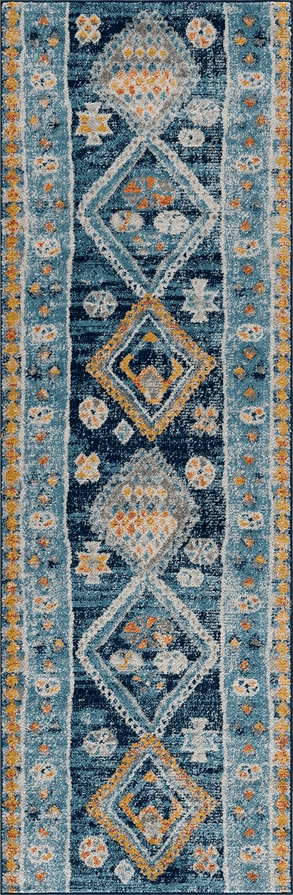 Caria Bloom Rugs Tribal Geometric Blue Multicolor Runner - Boho 6 ft Runner for Entryways and Hallways (2'7" x 6')