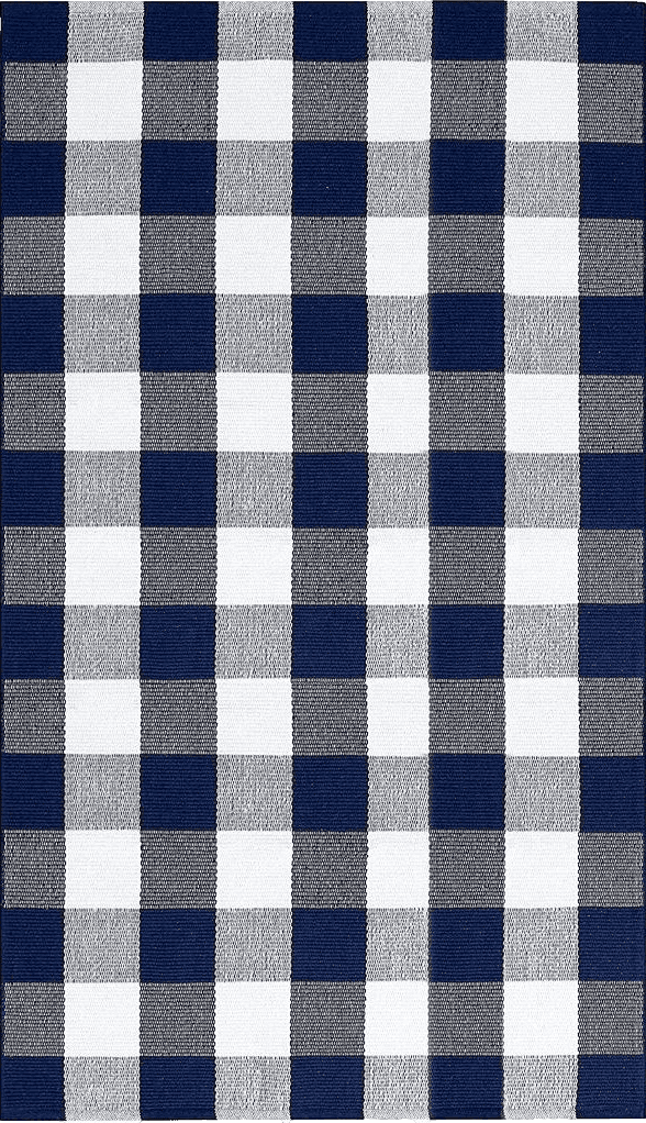 SEEKSEE Cotton Buffalo Plaid Rug 3'x 5' Navy Blue and White Hand Woven Checked Rug Washable Doormats Indoor Outdoor Rugs for Layered Front Door Mats, Porch, Kitchen, Farmhouse, Entryway