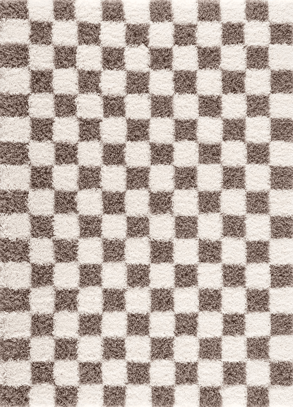 Checkered Beige Hauteloom Atira Checkered Shag Area Rug - Checkboard Design - High Pile Fluffy Shaggy Touch - Square Tiles - Kids Room, Nursery, Living Room Shaggy Carpet - Brown, Cream, White - 5'3" x 7'3"