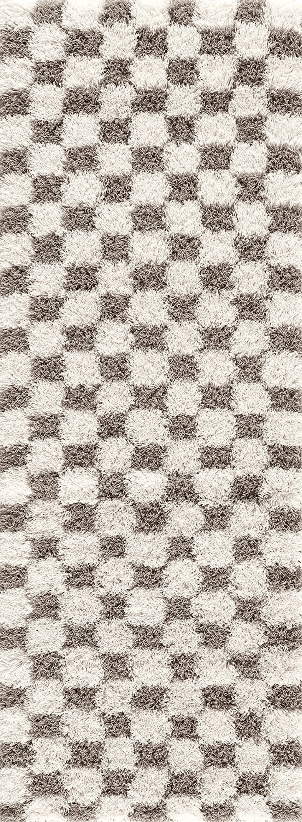 Checkered Beige Hauteloom Atira Checkered Shag Area Rug - Checkboard Design - High Pile Fluffy Shaggy Touch - Square Tiles - Kids Room, Nursery, Living Room Shaggy Carpet - Brown, Cream, White - 5'3" x 7'3"