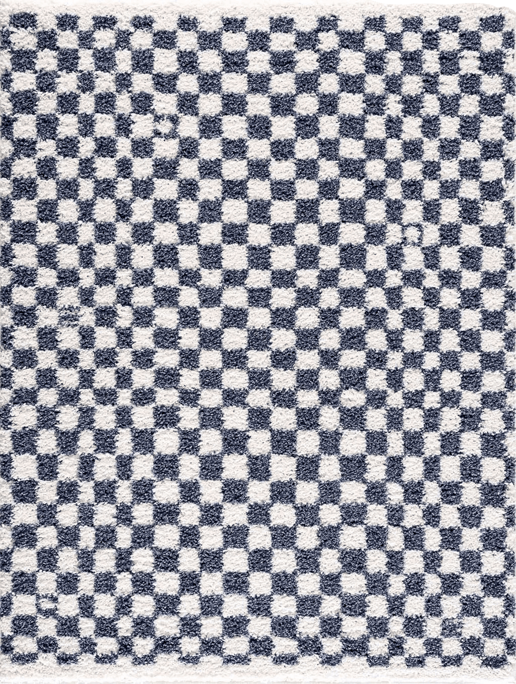 Fluffy White 5x8 Hauteloom Kieu Checkered Shag Bedroom Living Room Area Rug - High Pile - Shaggy Plush Modern Soft Carpet - Blue, White - 5'3" x 7'