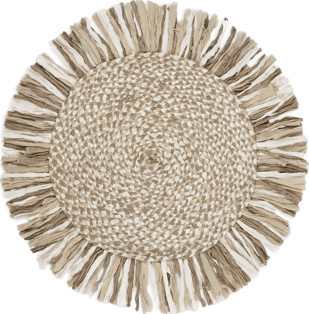 Off-White DII Chindi Home Collection Handwoven Multicolor Area Rag Rug, 3' Round with Fringe, Stone/Off-White