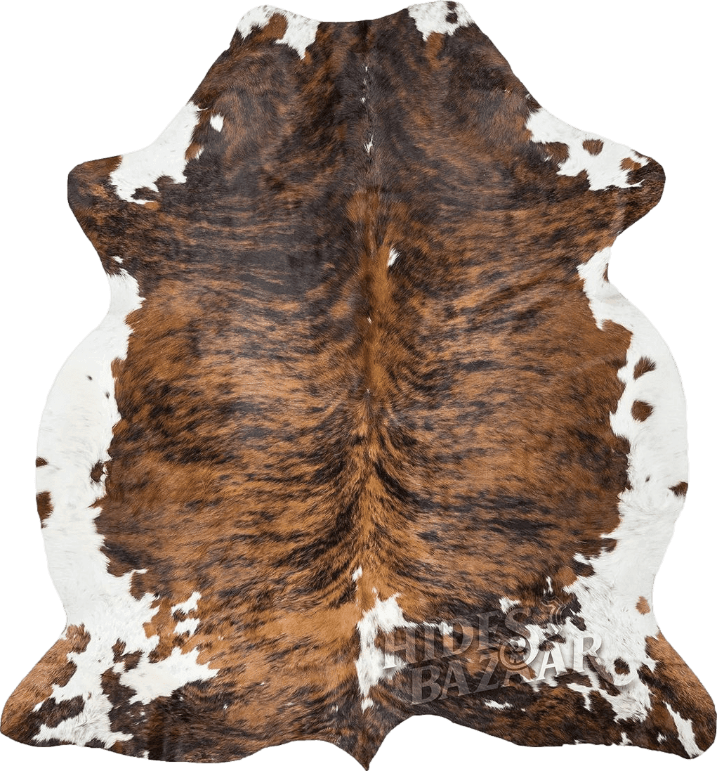 Cowhide 6x9 HIDES BAZAAR Brown Brindle Cowhide Rug, Premium Quality Genuine Leather Cow Hide, Brown, Black and White Area Rug (6x7 ft)