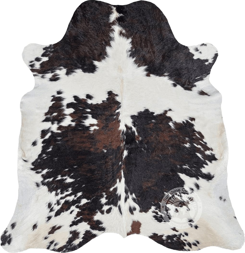 Sunshine Cowhides Genuine Tricolor Cow Skin Leather Cowhide Rug - Luxurious Cow Rug for Bedroom, Living Room, and Home Decor Enthusiasts - Masterpiece of Style and Functionality - XL 6x7-8ft