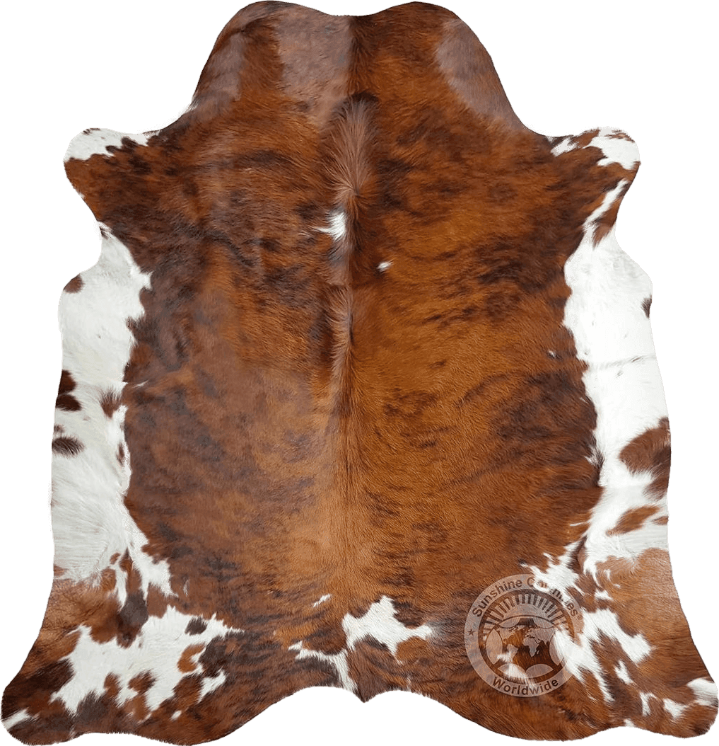 Sunshine Cowhides Genuine Brindle Tricolor Cowhide Rug - Luxurious Cow Rug for Bedroom, Living Room, and Home Decor Enthusiasts - Masterpiece of Style and Functionality - 6x6-7ft (180x210cm)