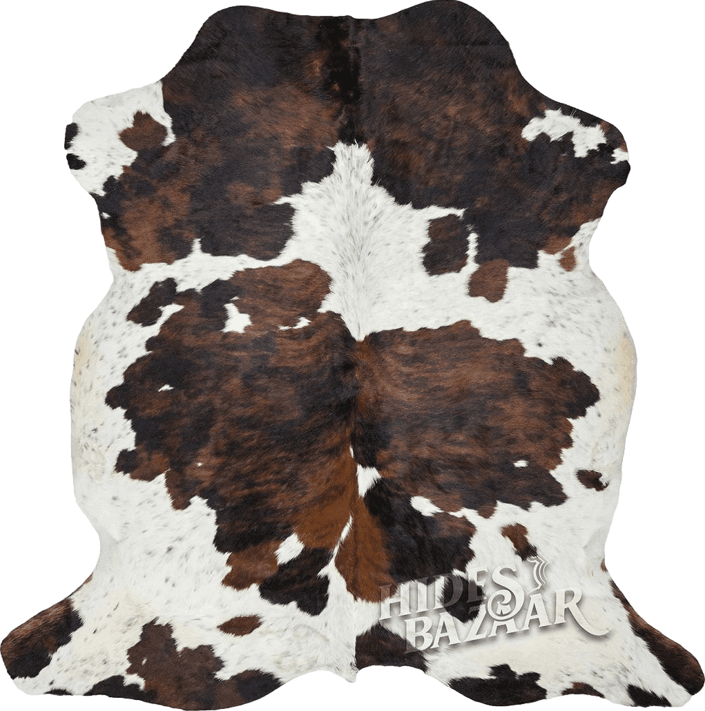 Tricolor Cowhide Rug Classic Brown, Black and White Color Mix, Natural Leather Hide, Area Rug (5x7 ft)