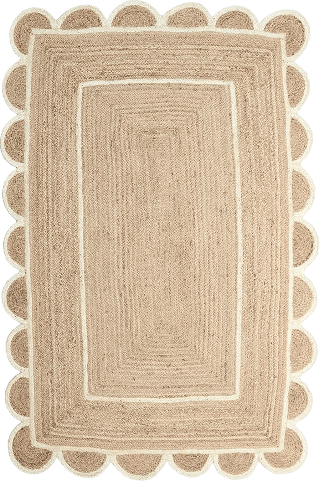 Arise Export Jute Bohemian Area Rug - 2' X 3' ft Scalloped Pattern Natural for Home Decor Item for Living Room Hallways Bedroom and Kitchen (Off White 2' X 3' ft)