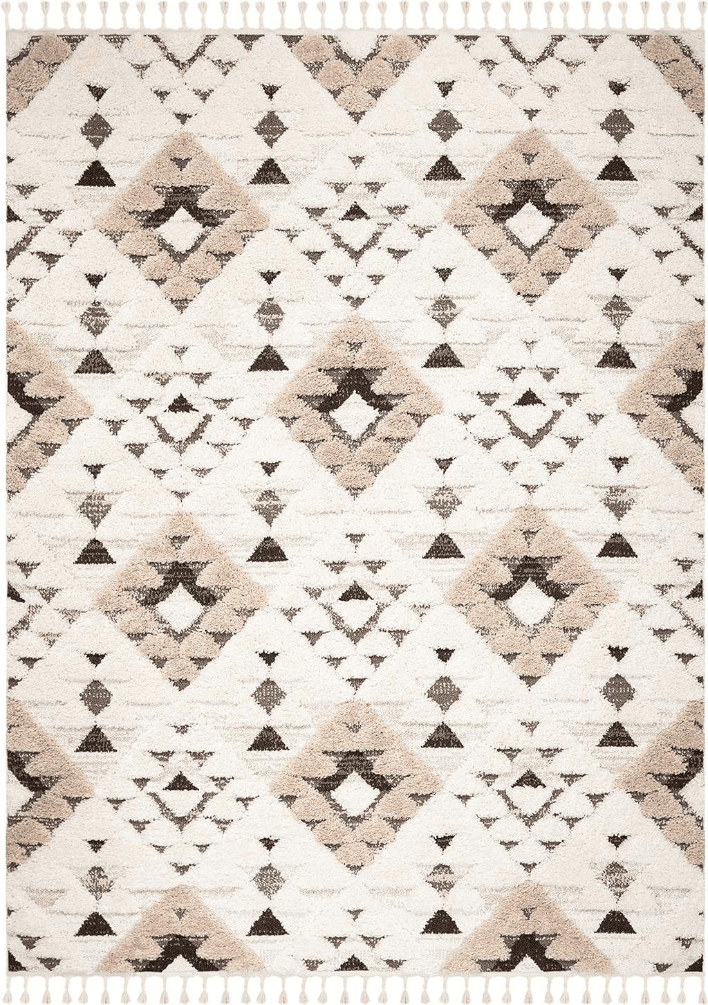 Checkered Beige SAFAVIEH Moroccan Tassel Shag Collection Area Rug - 8' x 10', Ivory & Brown, Boho Design, Non-Shedding & Easy Care, 2-inch Thick Ideal for High Traffic Areas in Living Room, Bedroom (MTS688A)