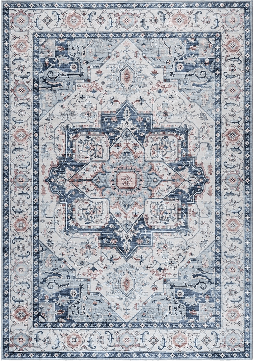 Gertmenian Boho Area Rug, 5x7 Standard, Home Decor for Entryway, Bedroom, Living Room, Office, Kitchen, Non Slip, Soft, Low-Pile, Printed Indoor Accent Rugs, Center Medallion, Zeno Blue, 25044