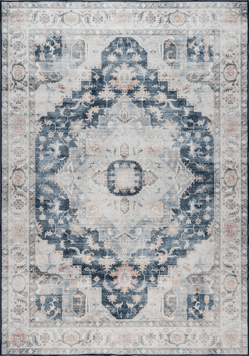 Gertmenian Boho Area Rug, 5x7 Standard, Home Decor for Entryway, Bedroom, Living Room, Office, Kitchen, Non Slip, Soft, Low-Pile, Printed Indoor Accent Rugs, Center Medallion, Abydos Blue, 25045