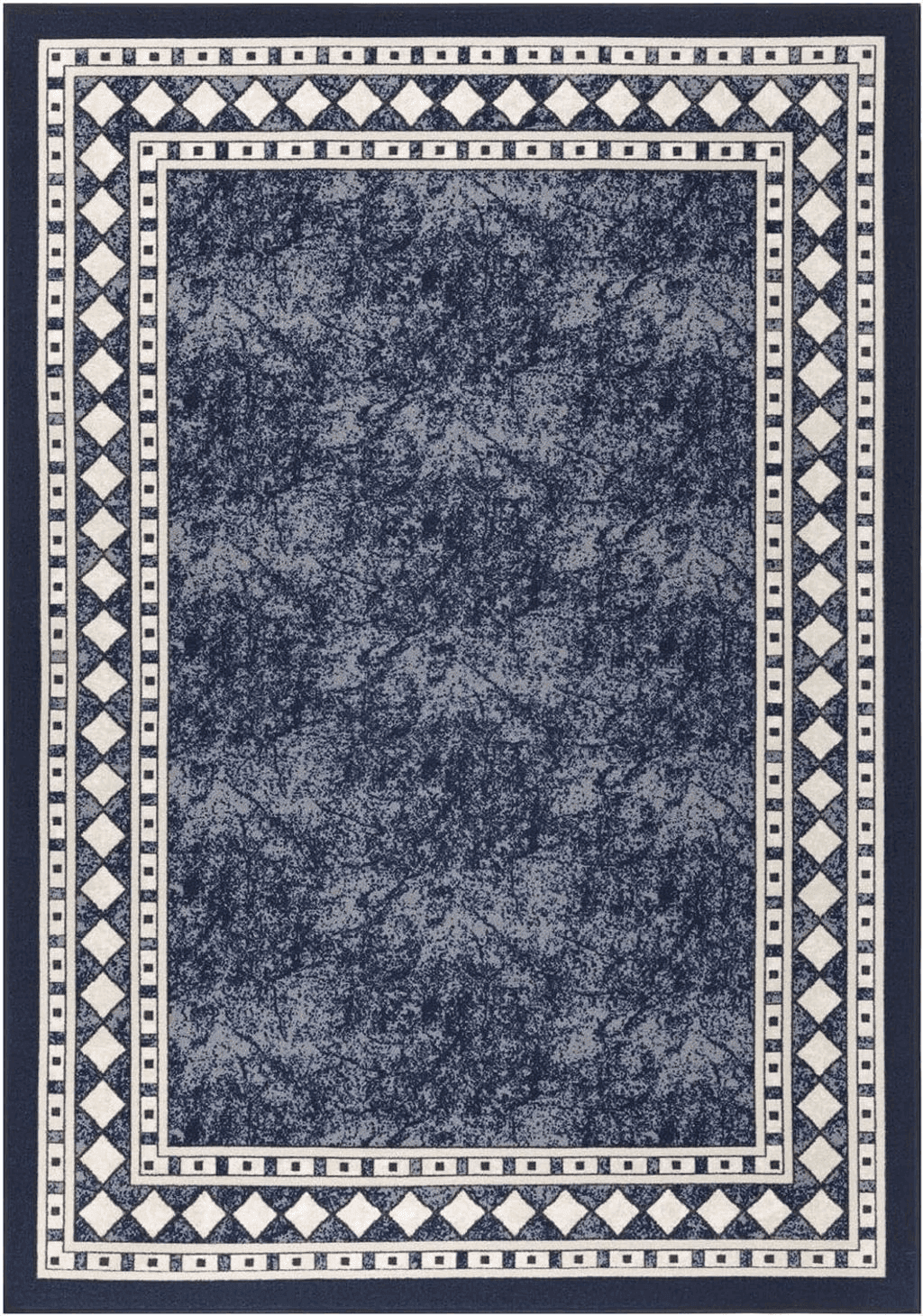 Antep Rugs Alfombras Modern Bordered 5x7 Non-Skid (Non-Slip) Low Profile Pile Rubber Backing Indoor Area Rugs (Navy Blue, 5' x 7')