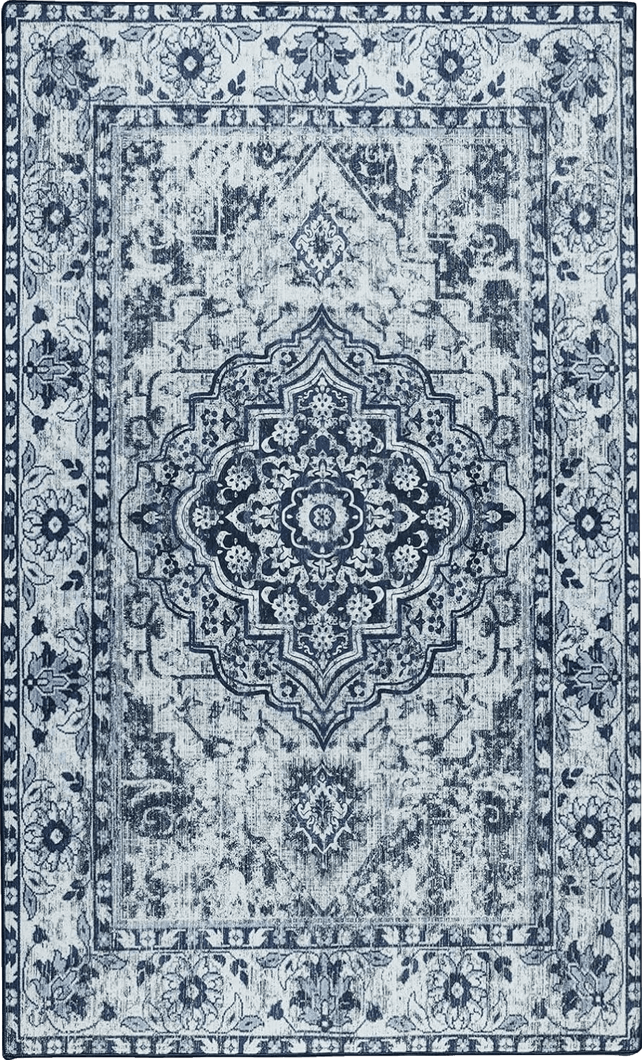 Comeet Area Rug 5x8, Living Room Bedroom Rug, Washable Vintage Area Rug Anti Slip Floor Carpet for Dining Room Home Blue/White