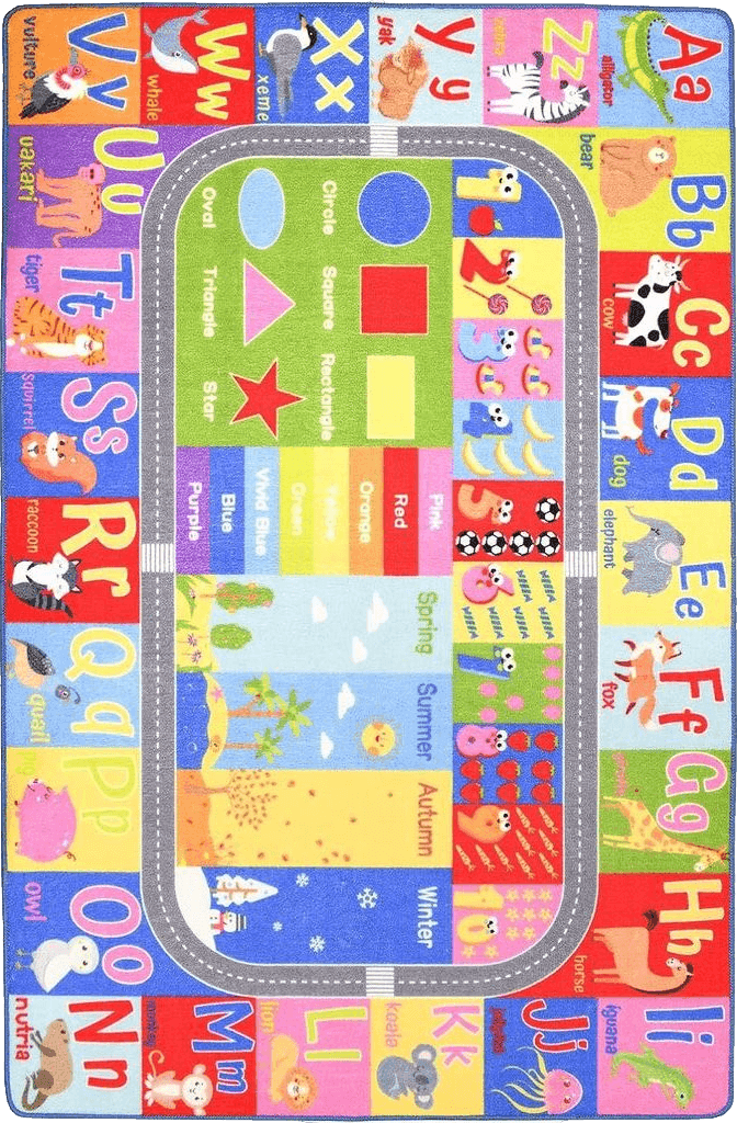 HOMORE Kids Educational Rug, Kids Collection Area Rug for Learning Alphabet, Numbers, Colors, Season and Animal Words, Playmat for Classroom Playroom, 3x5 Feet