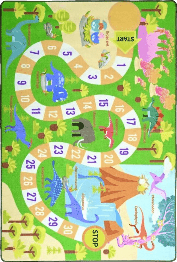 Chicrug Kids Dinosaur Playmats Educational Area Rugs, Kids Play Mat Carpet for Learning Numbers, Animals and Words for Children's Room Playroom Nursery, Kid's Floor Play Rug for Bedroom, 3x5 Feet