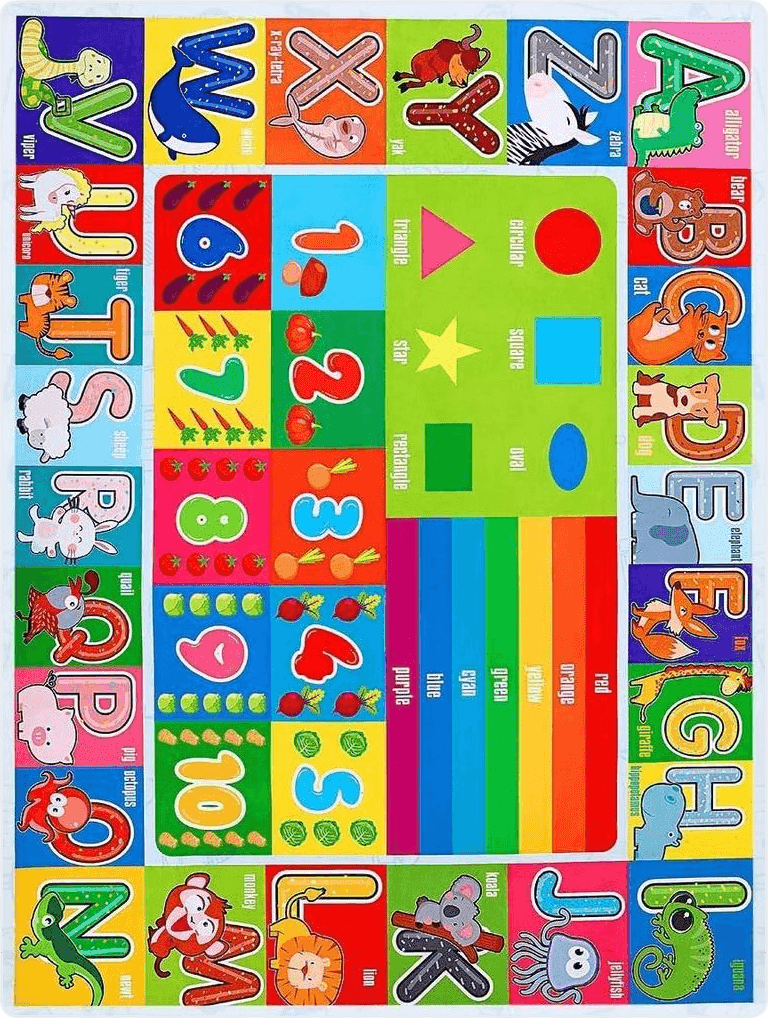 IMIKEYA Kids Educational Rug Playtime Collection ABC, Numbers and Shapes Learning Carpet Kids Play Rug Mat Playmat for Playroom Bedroom, 55.1 x 43.3 inch