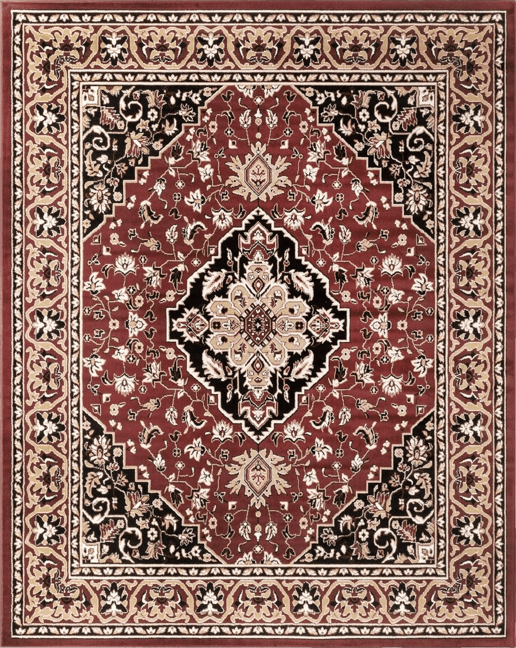 Superior Indoor Area Rug, Jute Backed, Traditional Oriental Medallion, Perfect for Hallway, Entryway, Living Room, Bedroom, Office, Kitchen, Glendale Collection, 5' x 8', Red