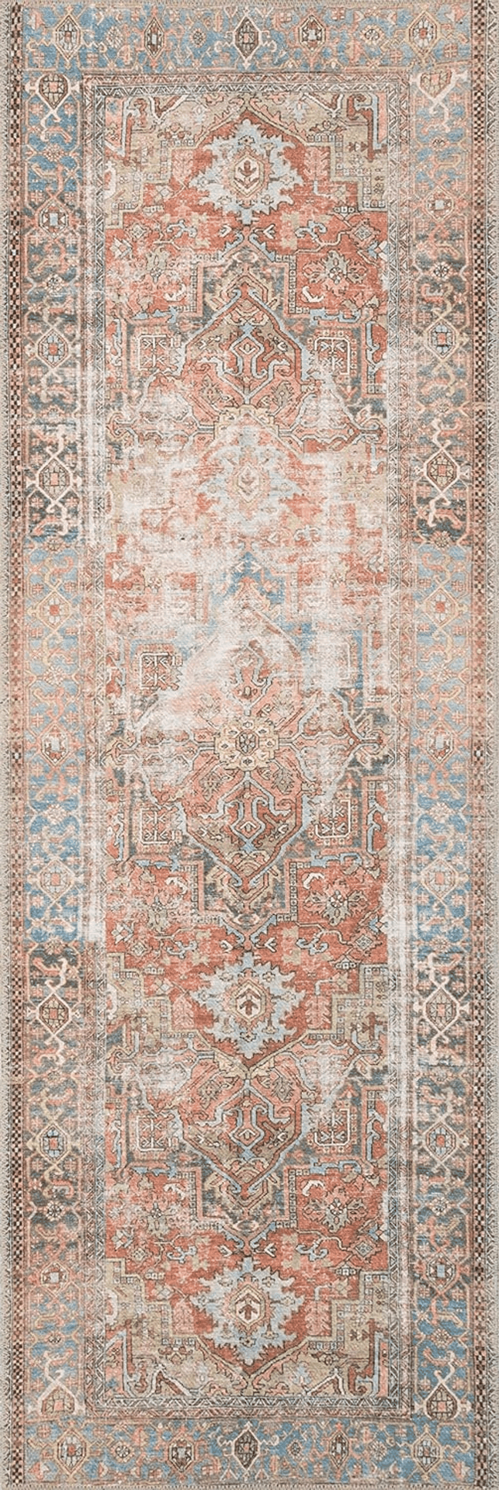 Terracotta Loloi II Loren Collection LQ-15, Terracotta/Sky 3'-6" x 5'-6", Accent Rug, Soft, Durable, Vintage, Distressed, Low Profile, Non-Shedding, Easy Clean, Living Room Rug