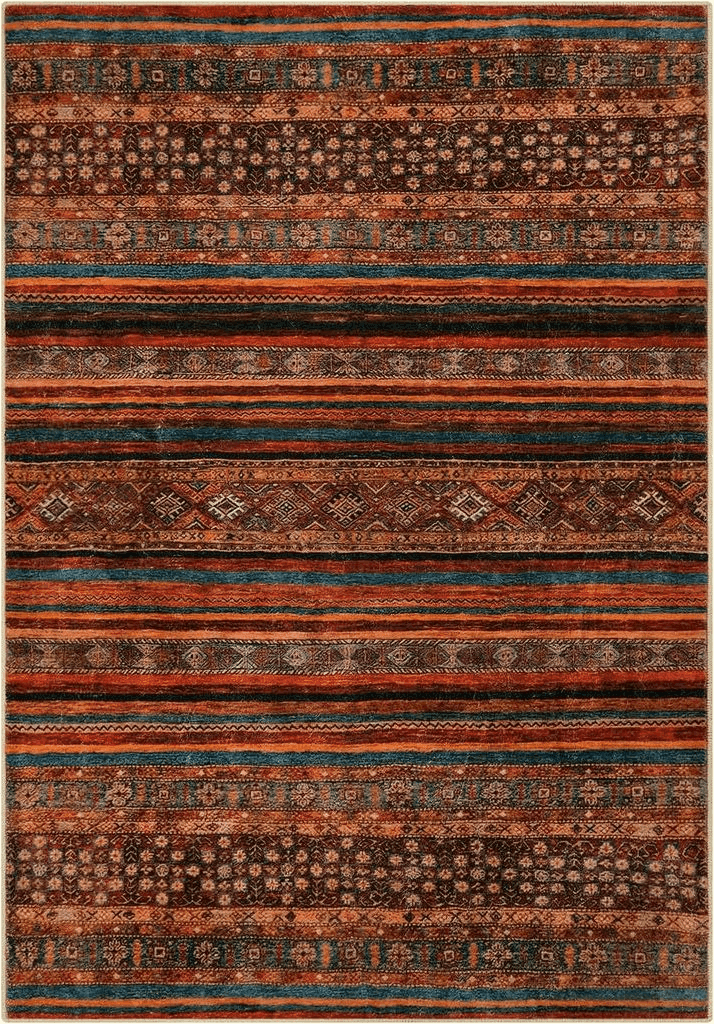 Seavish Vintage Rugs for Living Room 4x6 Red Accent Throw Rugs with Rubber Backing Soft Oriental Distressed Washable Area Rug Low-Pile Thin Foldable Floor Carpet for Dining Room Bedroom