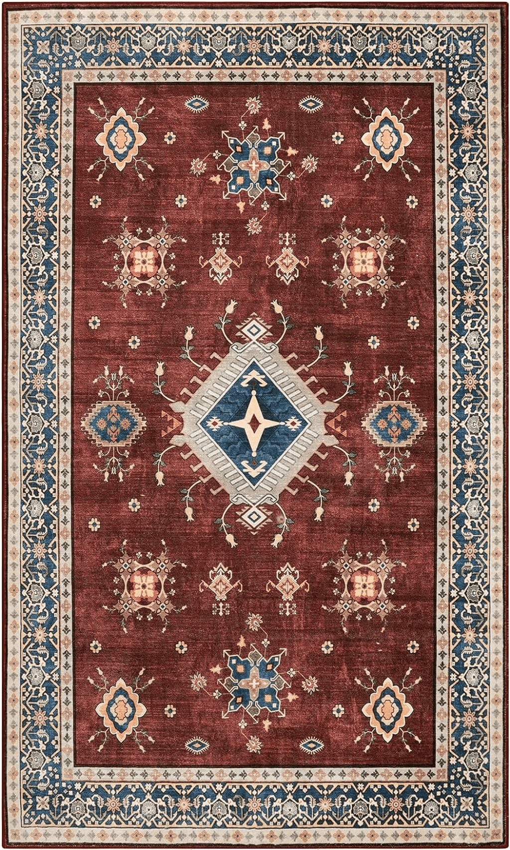 Oriental Lahome Oriental Area Rugs -3x5 Washable Rug Non-Slip Vintage Living Room Rugs Ultra-Thin Oriental Bedroom Rug Accent Floor Carpet for Entryway Kitchen Bathroom Dining Room Office (3'x5',Amber Red)