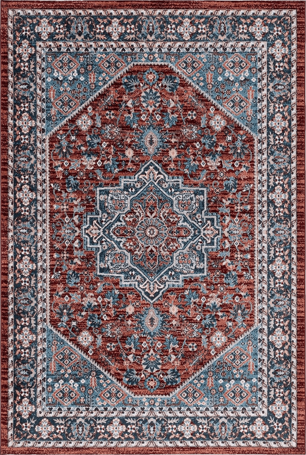 Oriental Safavieh Bayside Collection Area Rug - 5'3" x 7'6", Red & Blue, Traditional Oriental Design, Non-Shedding & Easy Care, Machine Washable Ideal for High Traffic Areas in Living Room, Bedroom (BAY110Q)