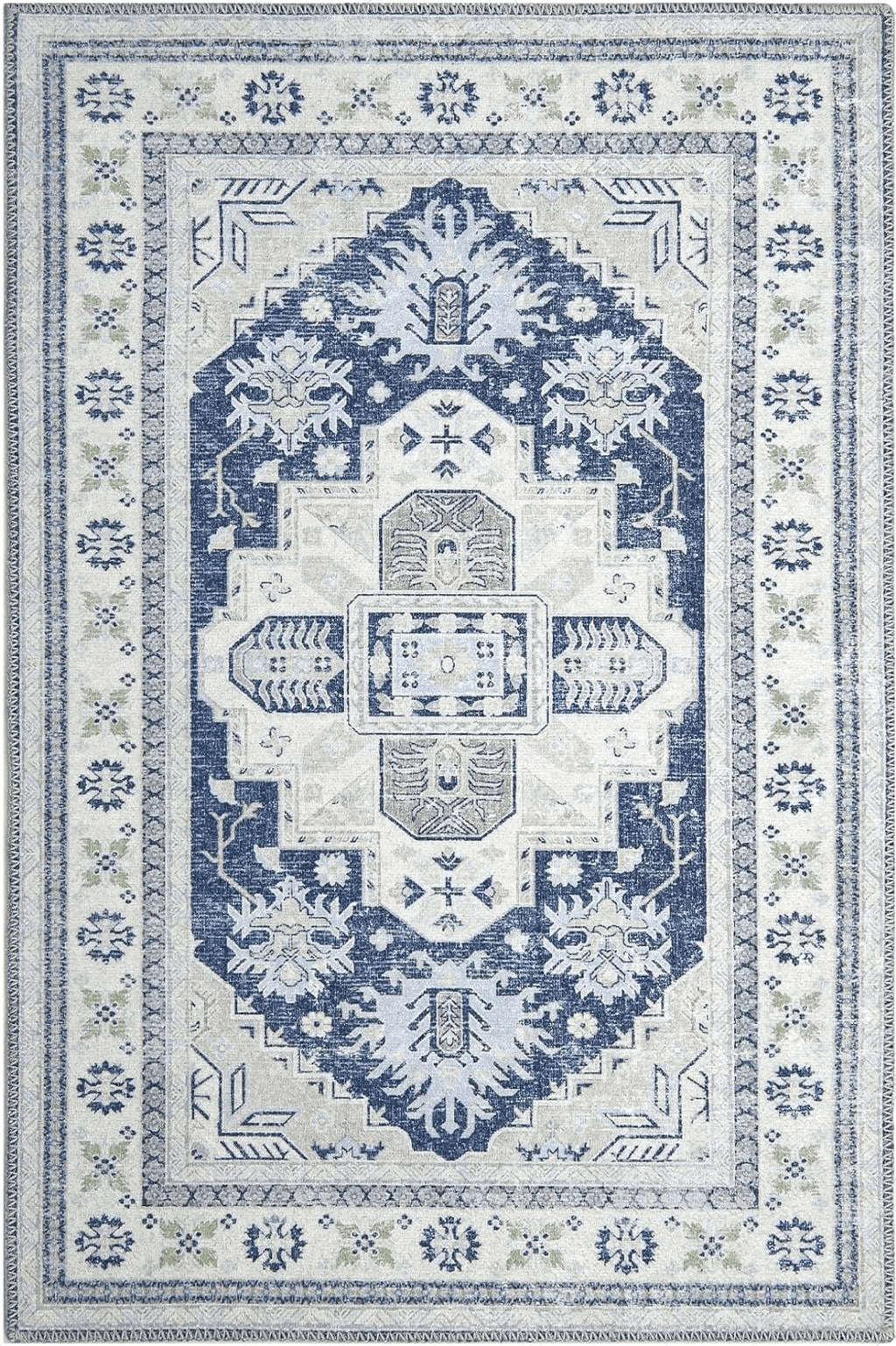 Zacoo Washable Rug 5x7 Area Rugs Boho Rug Vintage Area Rugs for Living Room Bedroom Dining Room Distressed Non Slip Rugs Carpet Non Shedding Oriental Rug, Blue