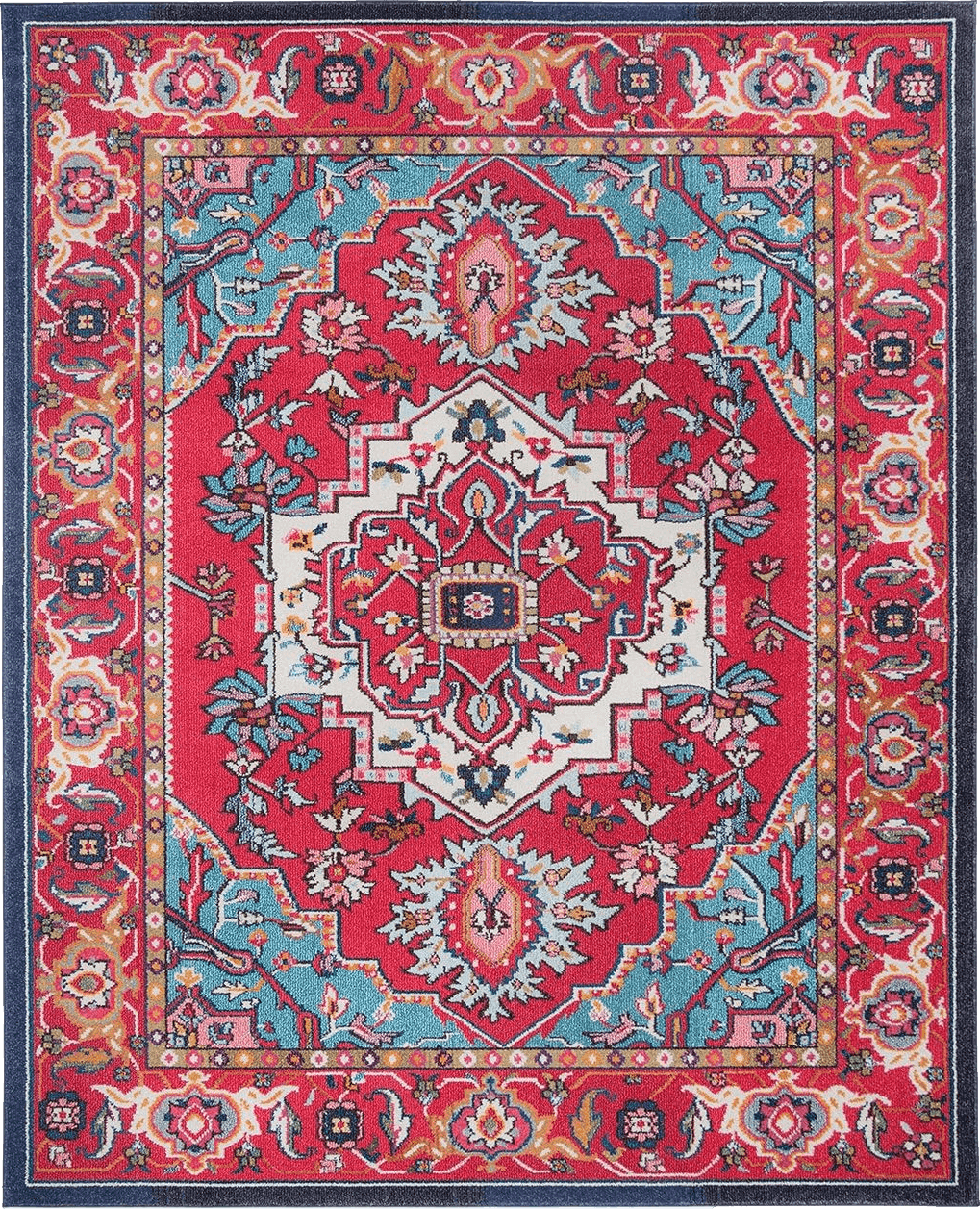 SAFAVIEH Monaco Collection Area Rug - 8' x 10', Red & Turquoise, Boho Oriental Medallion Design, Non-Shedding & Easy Care, Ideal for High Traffic Areas in Living Room, Bedroom (MNC207C)